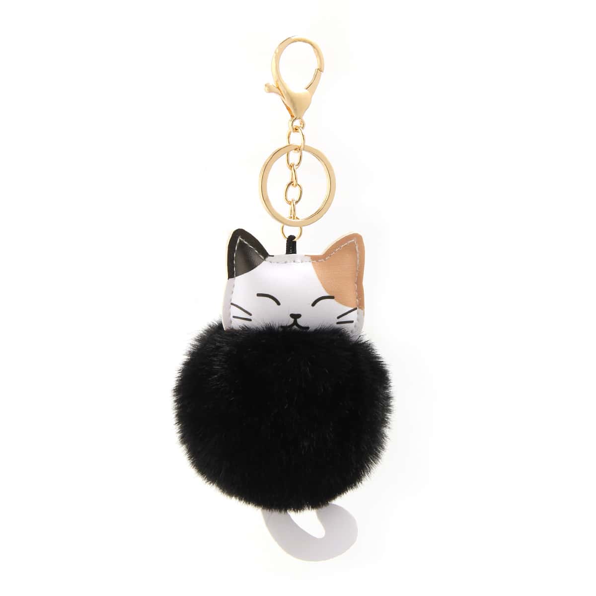 

Pom Pom Decor Cat Charm Keychain, Black