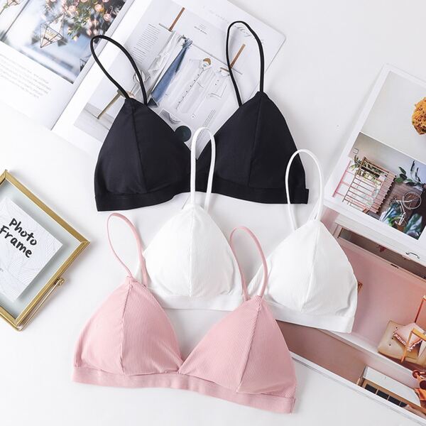 

Girls 3pcs Solid Bralette, Multicolor