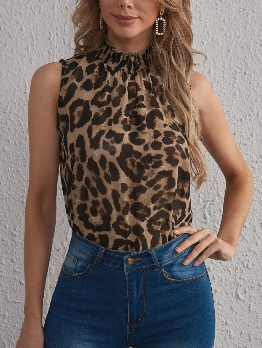 SHEIN Clasi Top tank fruncido con estampado de leopardo - Multicolor - Ver 1