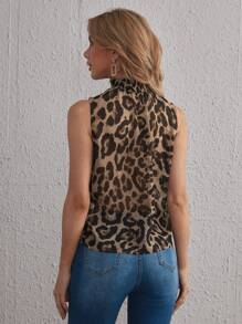 SHEIN Clasi Top tank fruncido con estampado de leopardo - Multicolor - Ver 2