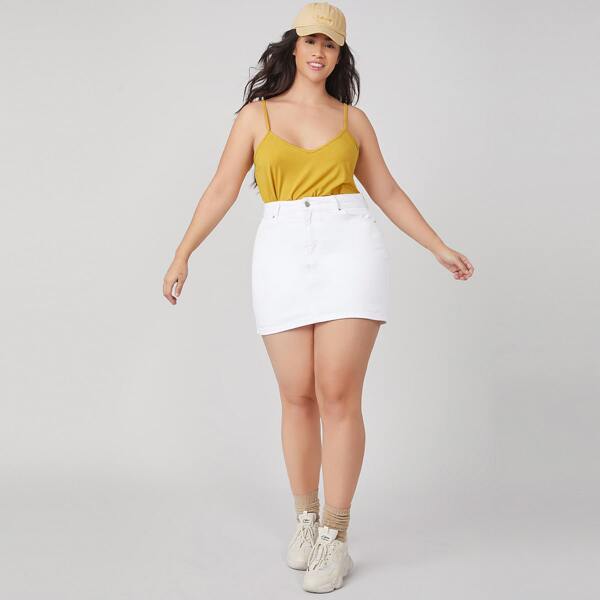 

Plus Double V-neck Solid Cami Top, Yellow