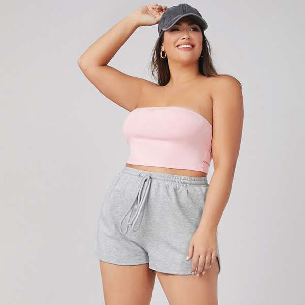 

Plus Drawstring Solid Track Shorts, Light grey