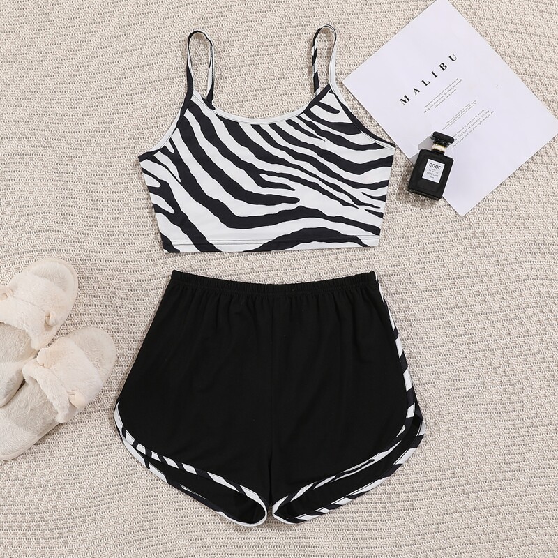 

Zebra Striped Binding Pajama Set, Black and white