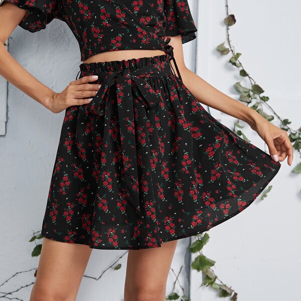 

Self Belted Ditsy Floral Skirt, Multicolor