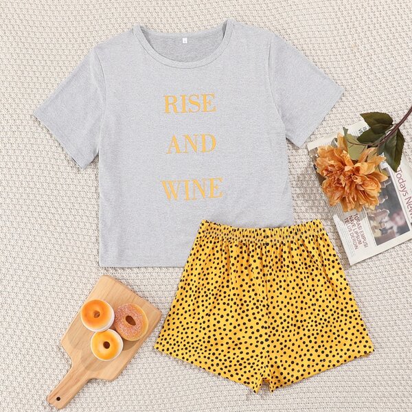 

Letter And Confetti Print Tee & Shorts PJ Set, Multicolor