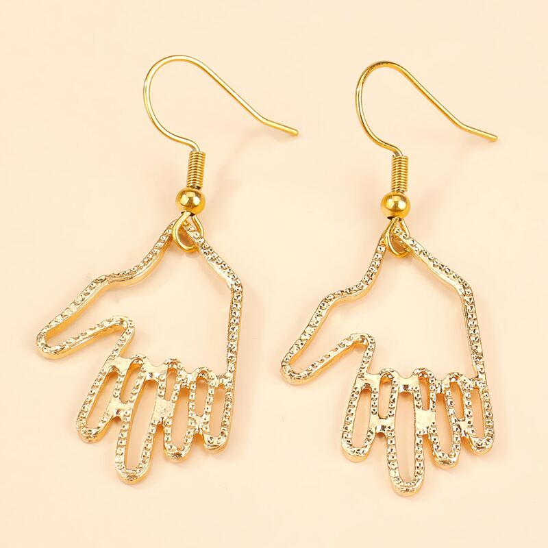 

Palm Design Drop Earrings, Gold