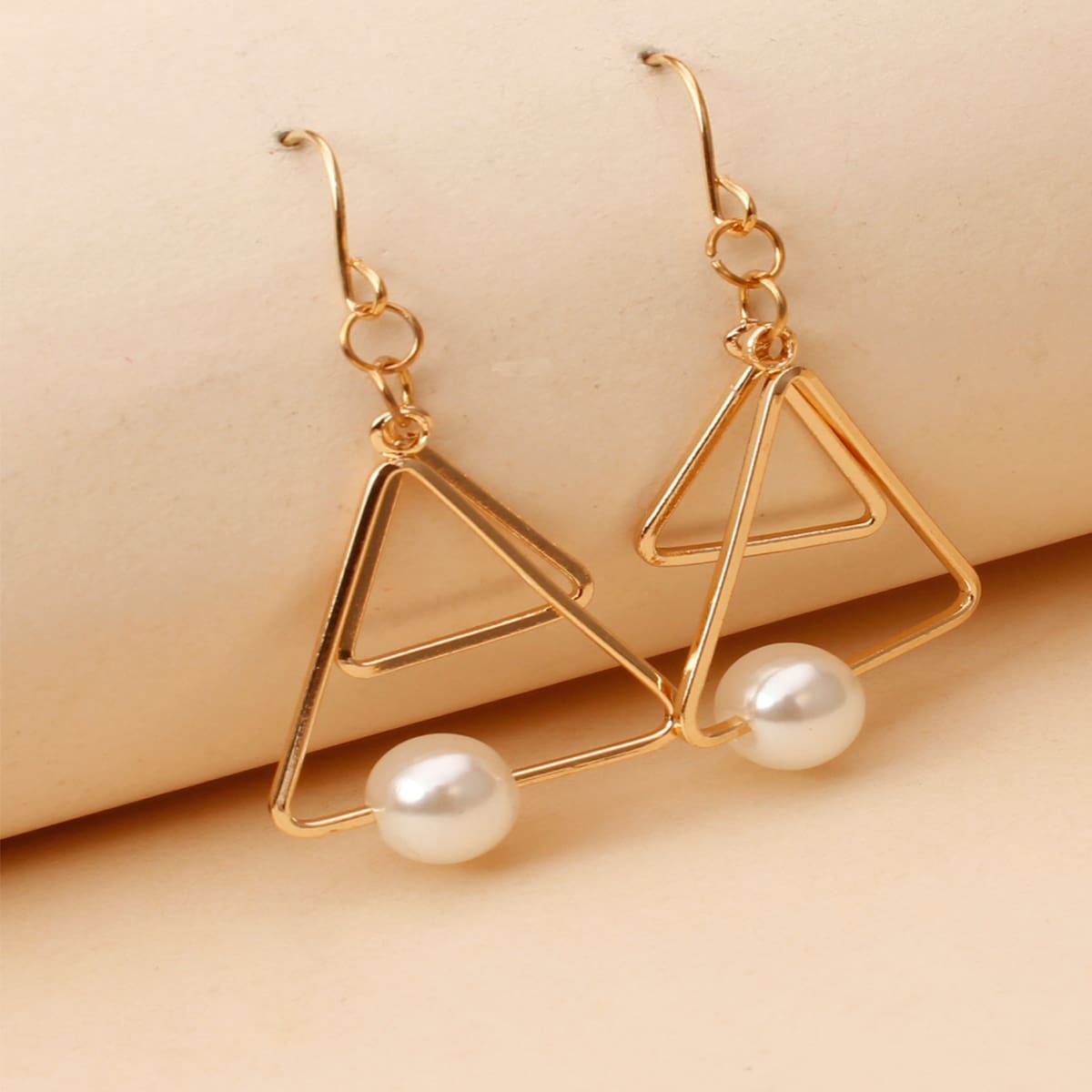 

Faux Pearl & Triangle Drop Earrings, Gold