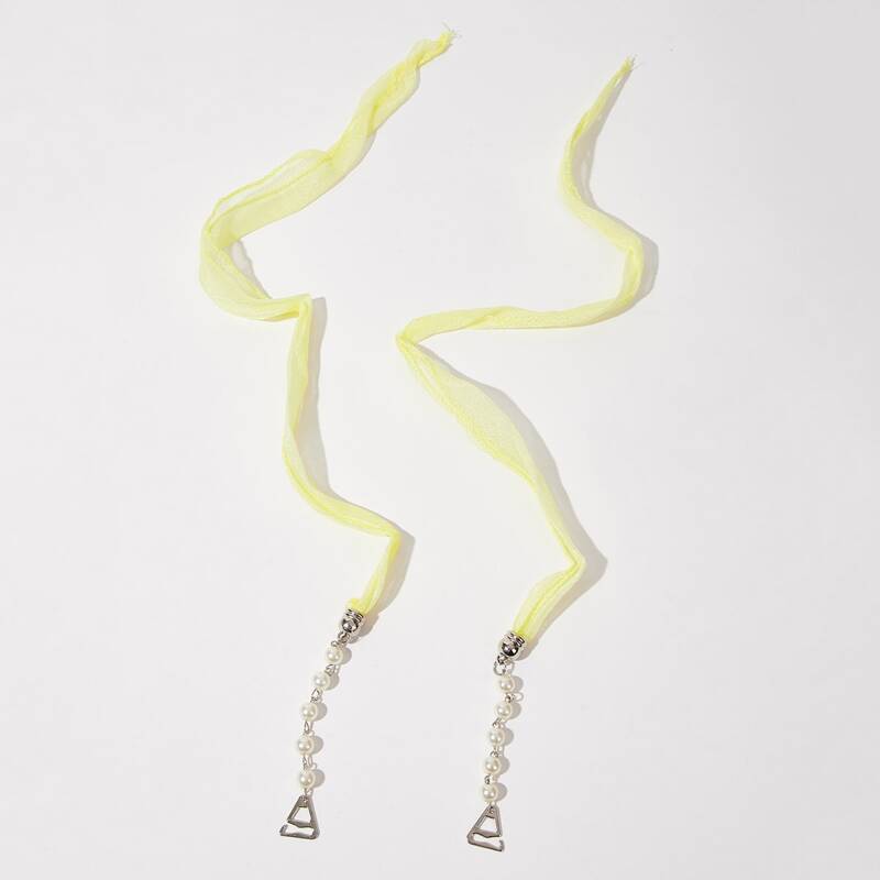 

1pair Chiffon Pearl Decor Bra Strap, Yellow