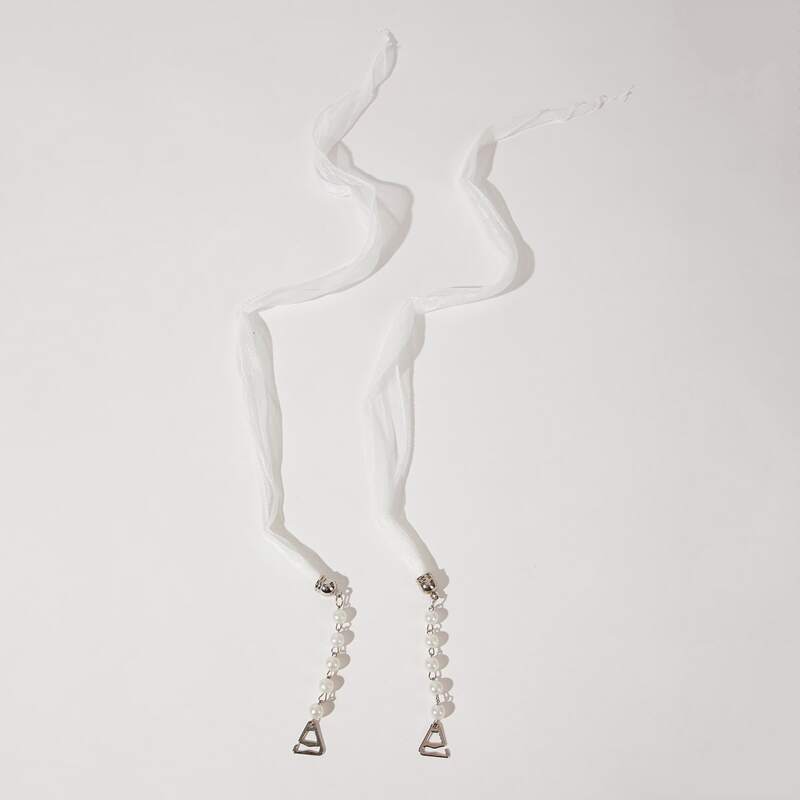 

1pair Chiffon Pearl Decor Bra Strap, White