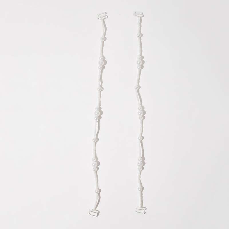 

1pair Faux Pearl Decor Bra Strap, White