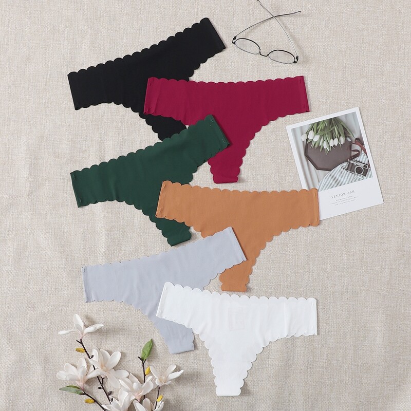 

6pack Rib Scalloped Trim Panty Set, Multicolor