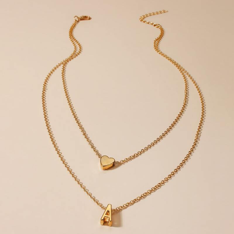 

Heart & Letter Layered Necklace, Gold