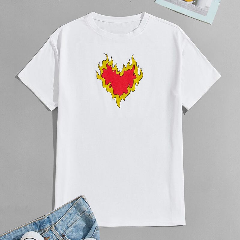 

Guys Fire & Heart Print Tee, White