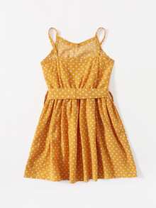 小女童滿版心形圖案腰帶吊帶連衣裙 - 黃色 - 查看 2