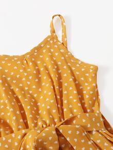 小女童滿版心形圖案腰帶吊帶連衣裙 - 黃色 - 查看 3