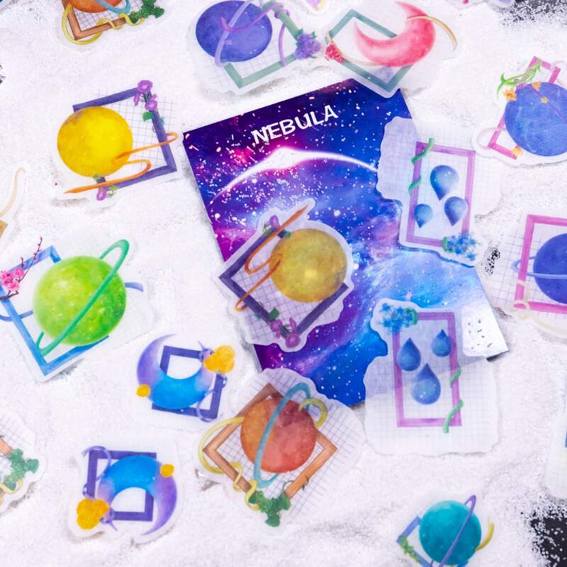 

45pcs Cartoon Galaxy Sticker, Multicolor