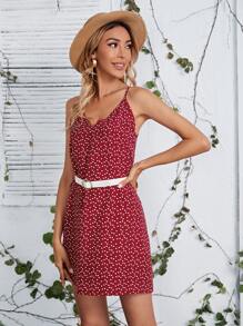 SHEIN VCAY 滿版心形圖案吊帶洋裝 - 酒紅色 - 查看 5