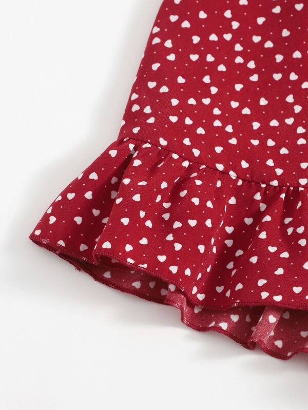 SHEIN VCAY Ruffle Trim Wrap Tie Front Heart Print Shorts | SHEIN USA