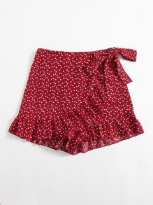 SHEIN VCAY Quần short Trọn gói Tim Boho - Màu Đỏ Sâu - Xem 4
