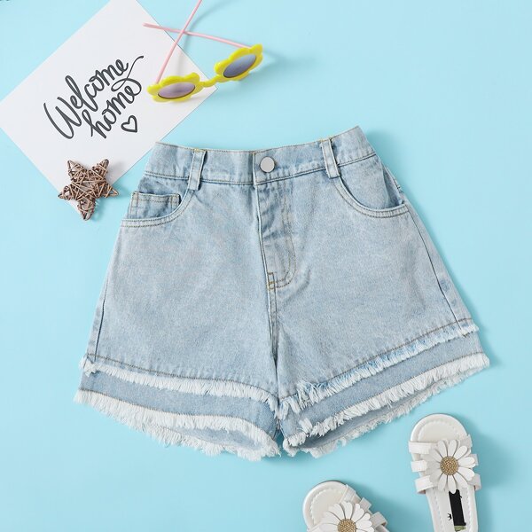 

Toddler Girls Solid Raw Hem Denim Shorts, Light wash