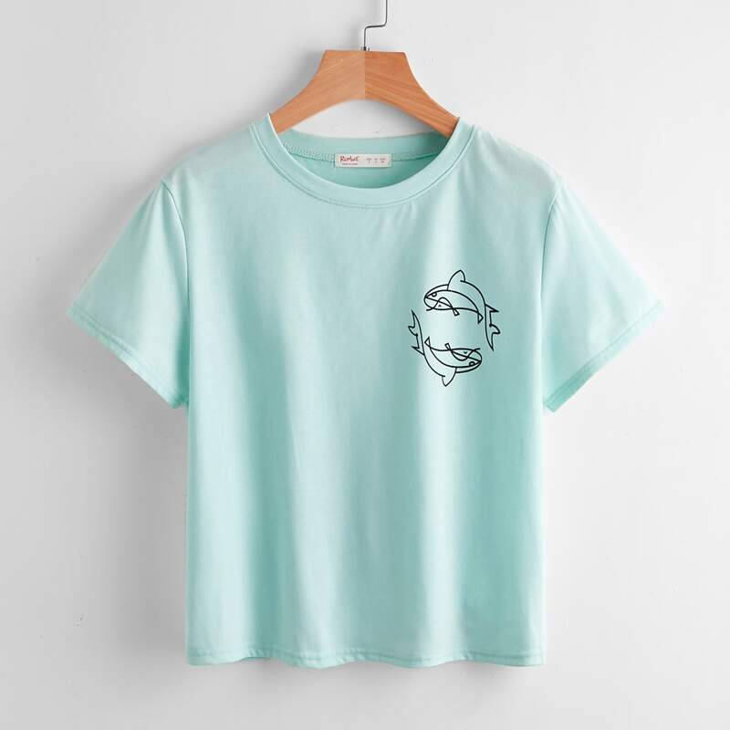 

Cartoon Graphic Tee, Mint blue