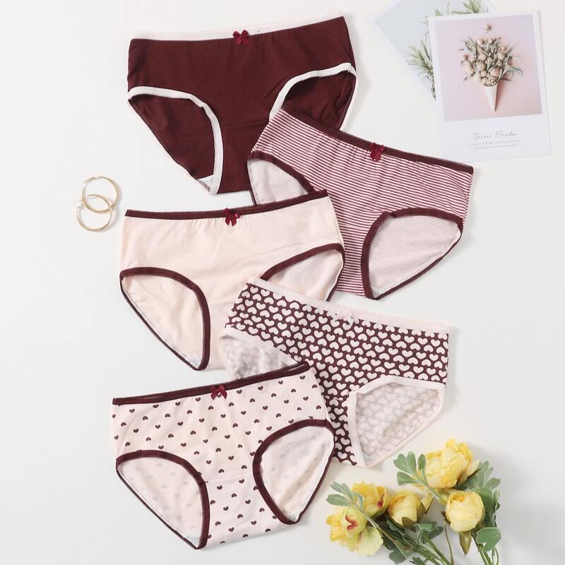 

5pack Heart Print Panty Set, Multicolor