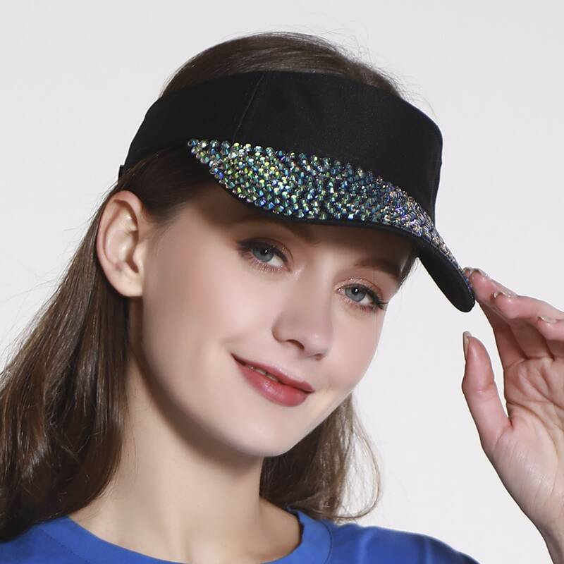 

Rhinestone Brim Visor Hat, Black