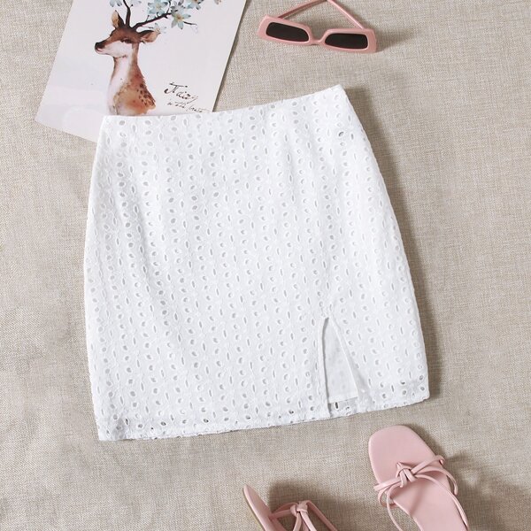 

Split Hem Schiffy Skirt, White