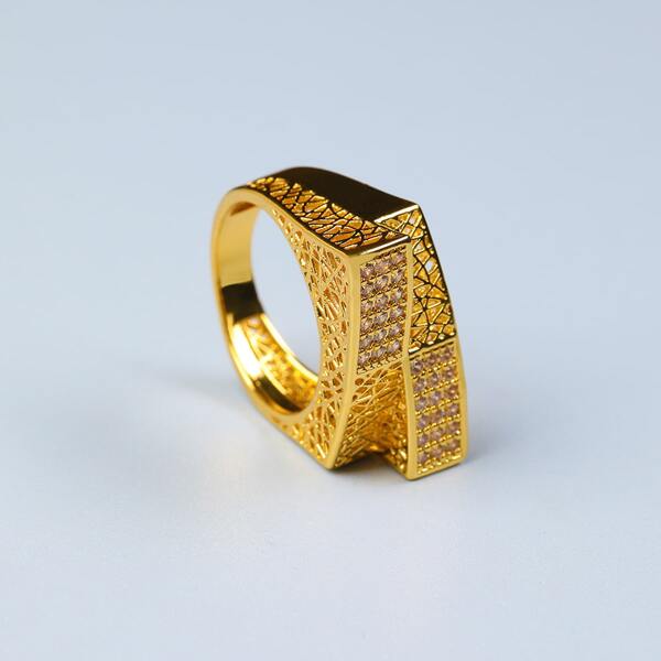 

Men Rhinestone Detail Ring, Gold