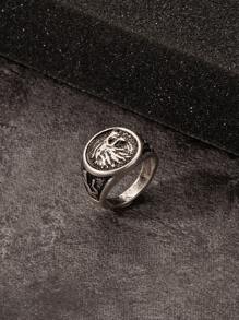 時尚流行男士復古雕刻戒指合金，適合珠寶禮物和時尚外觀 - 復古銀色 - 查看 1