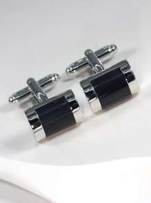 1 对时尚黑色弧形铜质男士袖扣 - 黑色 - 查看 5