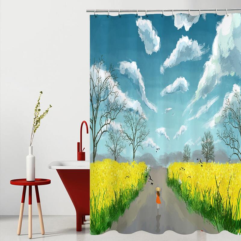 

Cloudy Countryside Road Shower Curtain, Multicolor