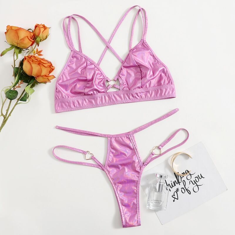 

Faux Leather Cut-out Lingerie Set, Purple
