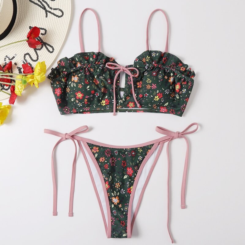 

Ditsy Floral Frill Bikini Swimsuit, Multicolor