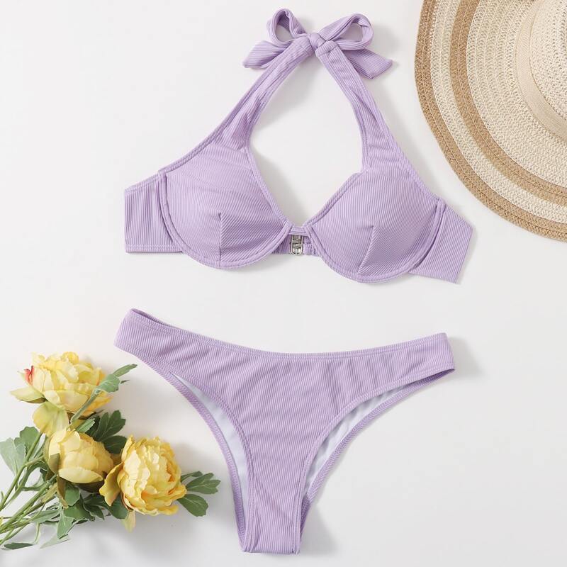 

Underwire Halter Bikini Swimsuit, Lilac purple