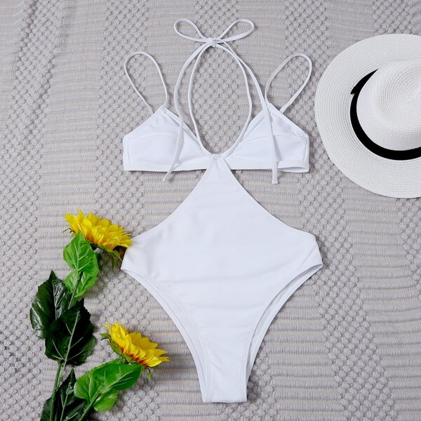 

2pack Triangle One Piece Swimsuit, White