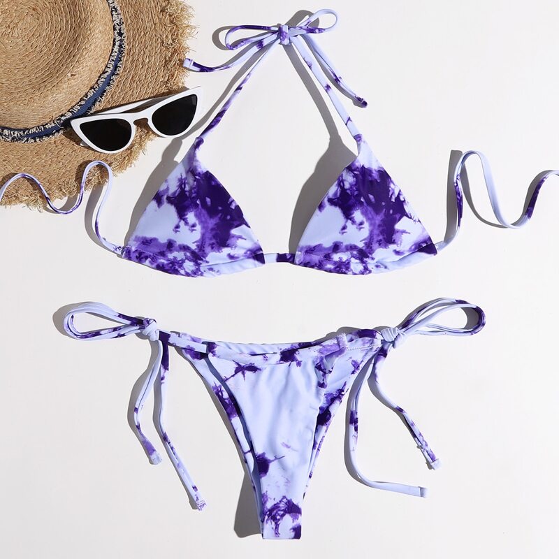 

Tie Dye Tie Side Bikini Swimsuit, Purple