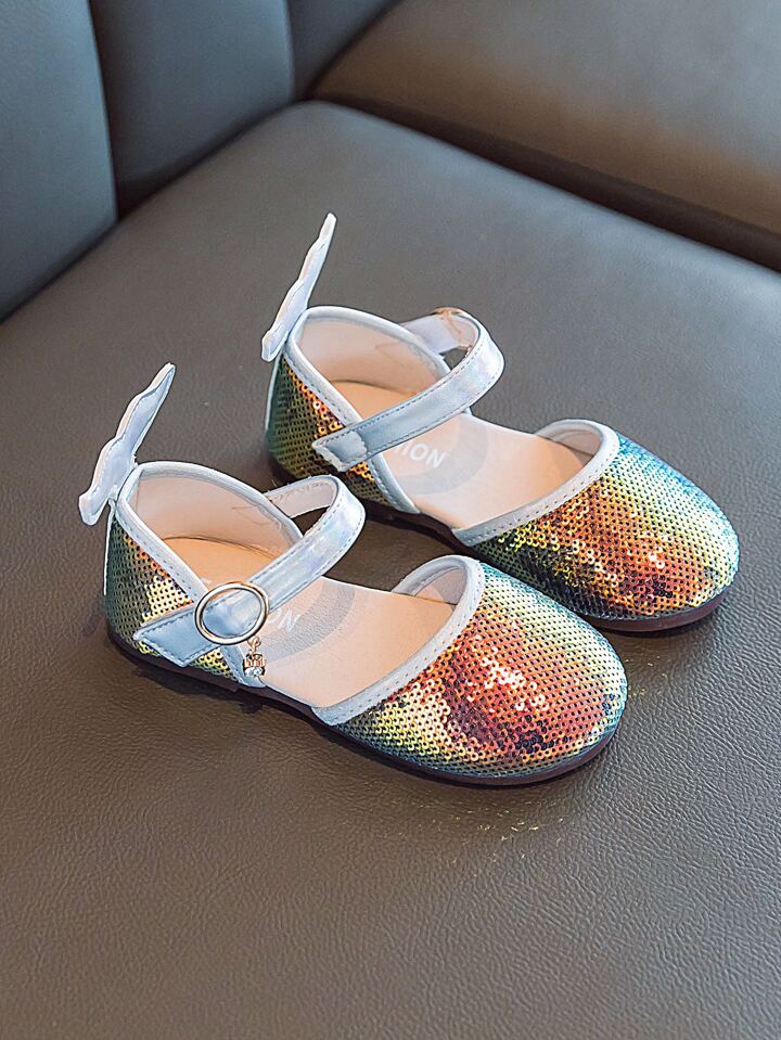 Toddler Girls Holographic Sequins Decor Flats SHEIN