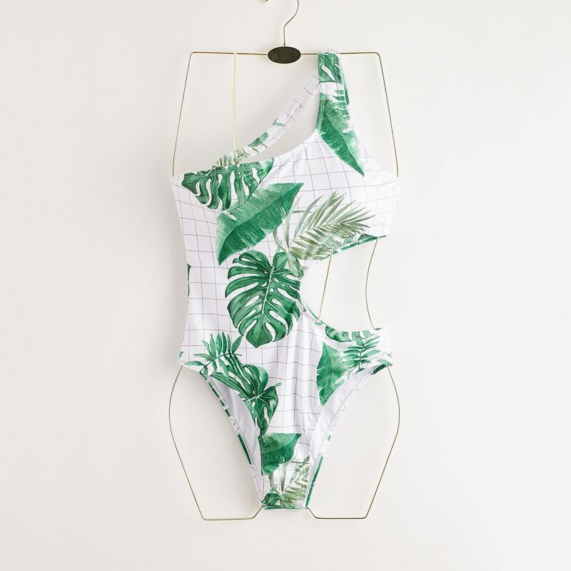 

Tropical Leaf Cut-out One Piece Swimsuit, Multicolor