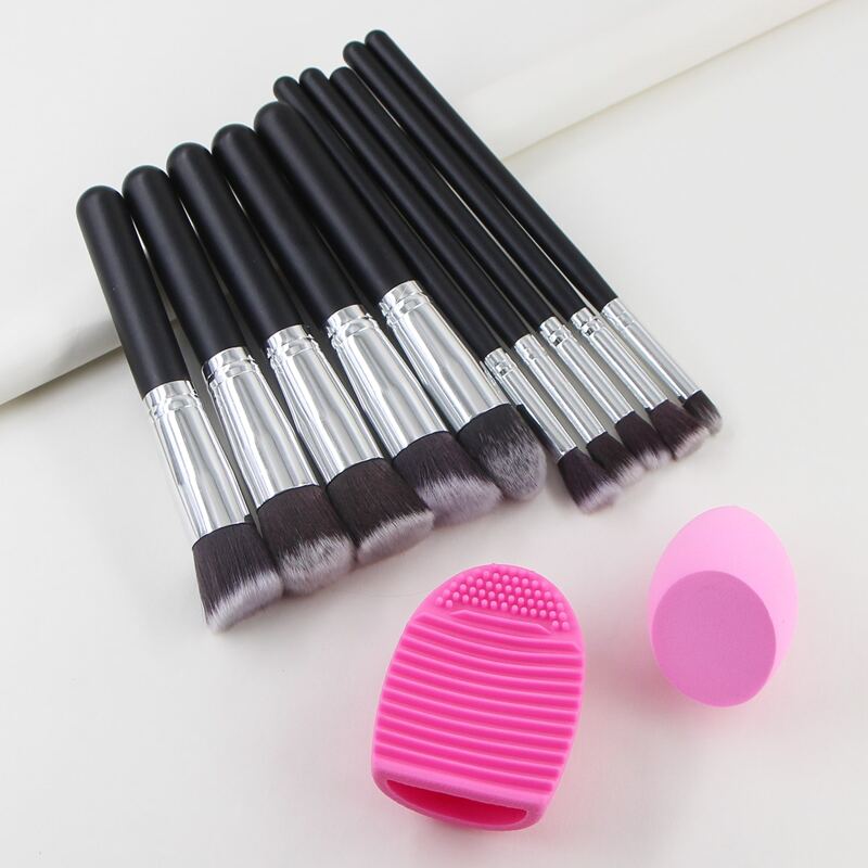 

10pcs Makeup Brush Set & 1pc Makeup Sponge & 1pc Cleaning Tool, Multicolor
