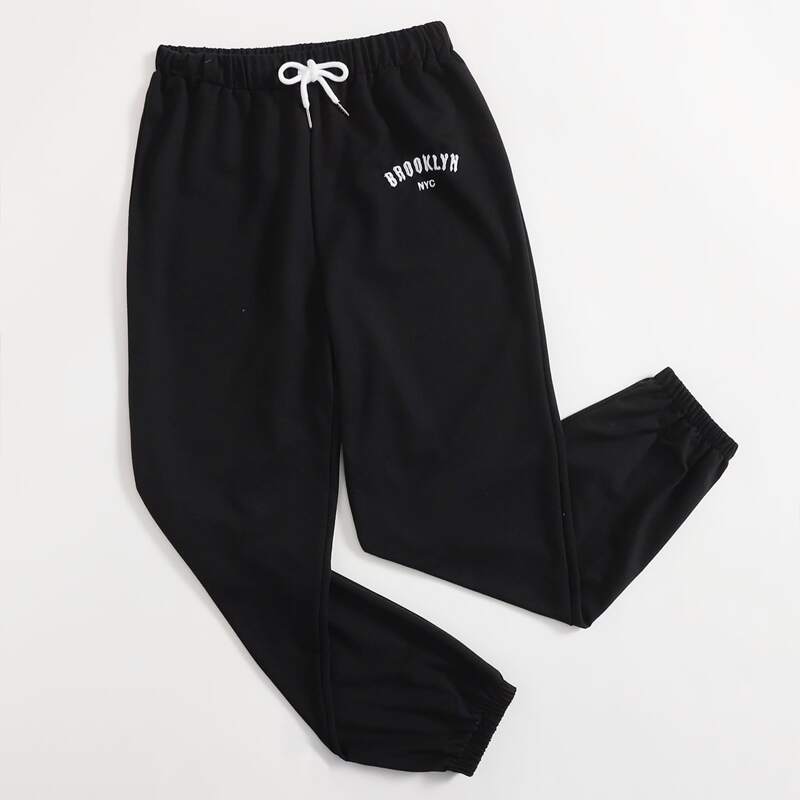 

Letter Embroidery Drawstring Sweatpants, Black