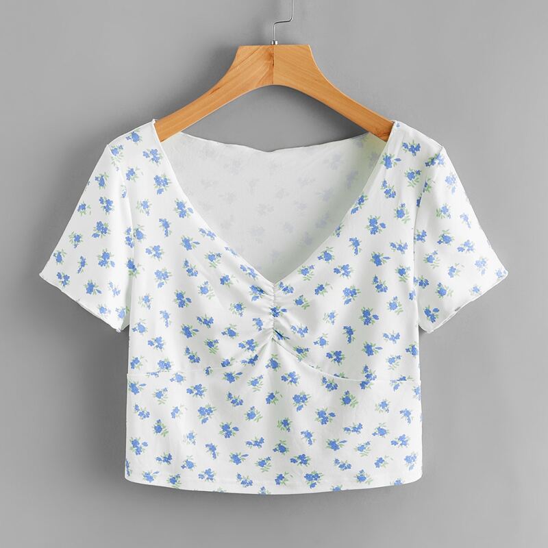 

Ditsy Floral Ruched Crop Top, White