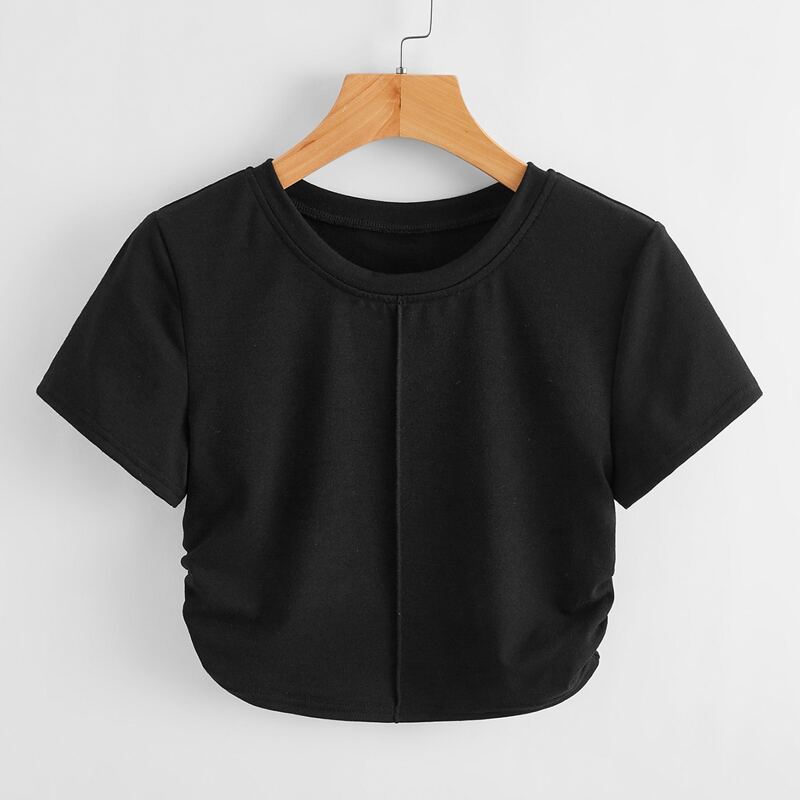

Seam Detail Ruched Crop Top, Black