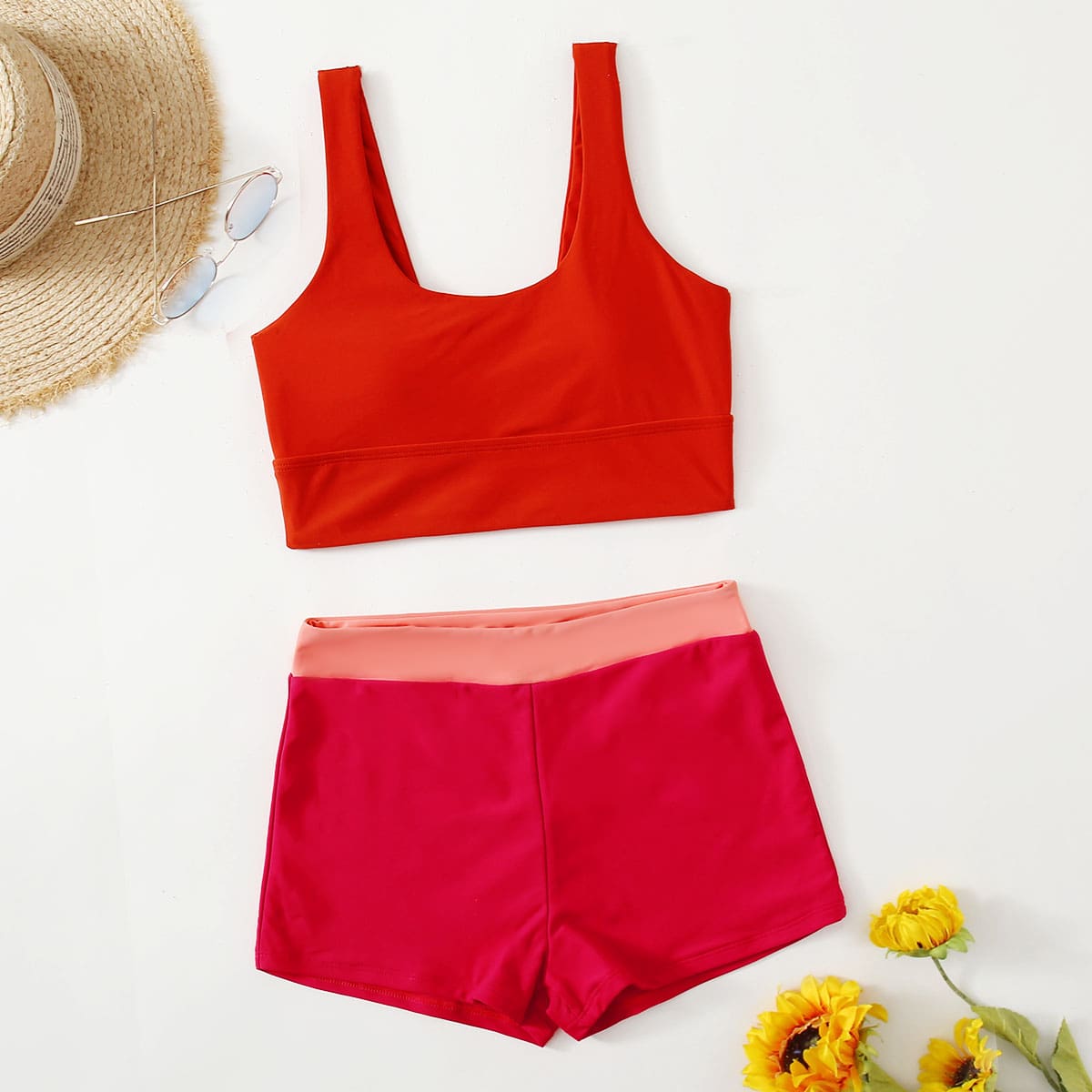 

Two Tone Shorts Bikini Swimsuit, Multicolor