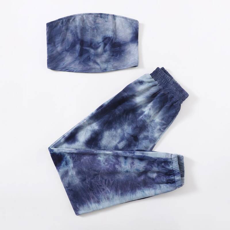 

Tie Dye Crop Tube Top & Sweatpants, Multicolor
