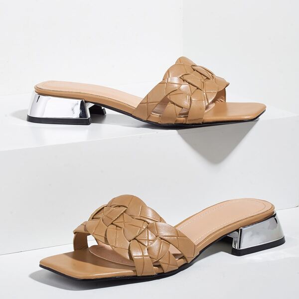 

Cross Strap Block Heeled Mule Sandals, Camel