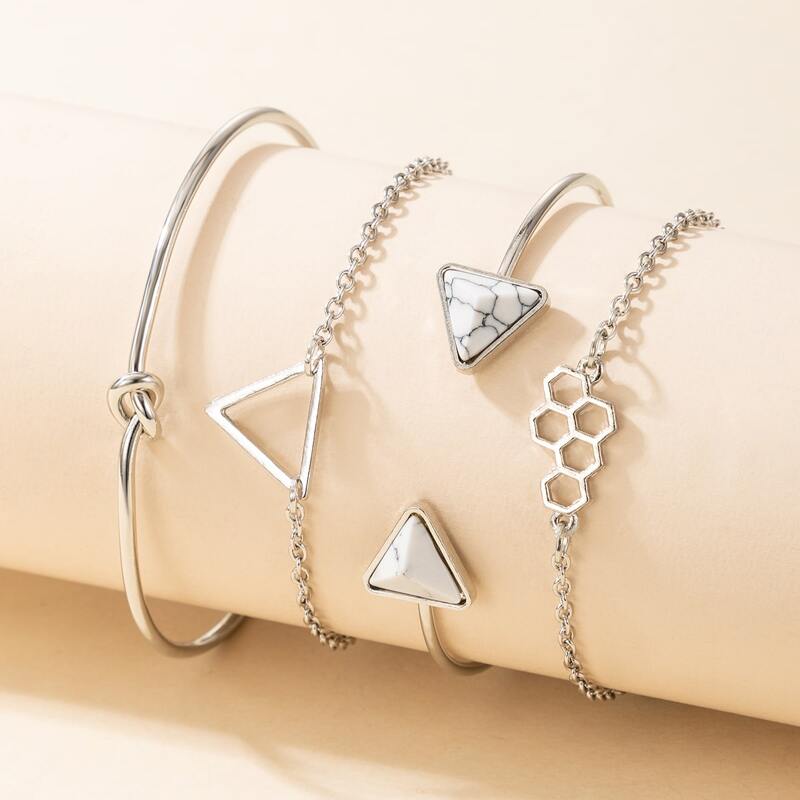 

4pcs Geo Decor Bracelet, Silver