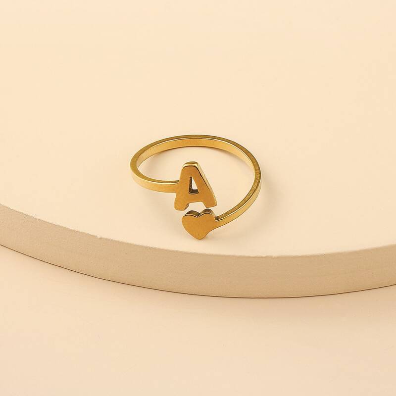 

1pc Letter & Heart Ring, Gold