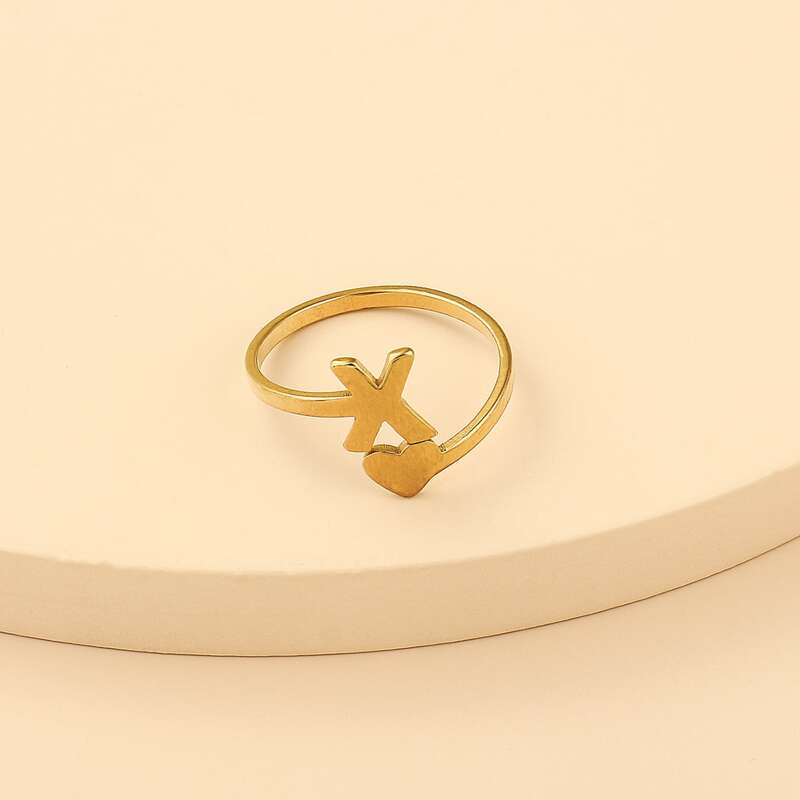 

1pc Letter & Heart Ring, Gold