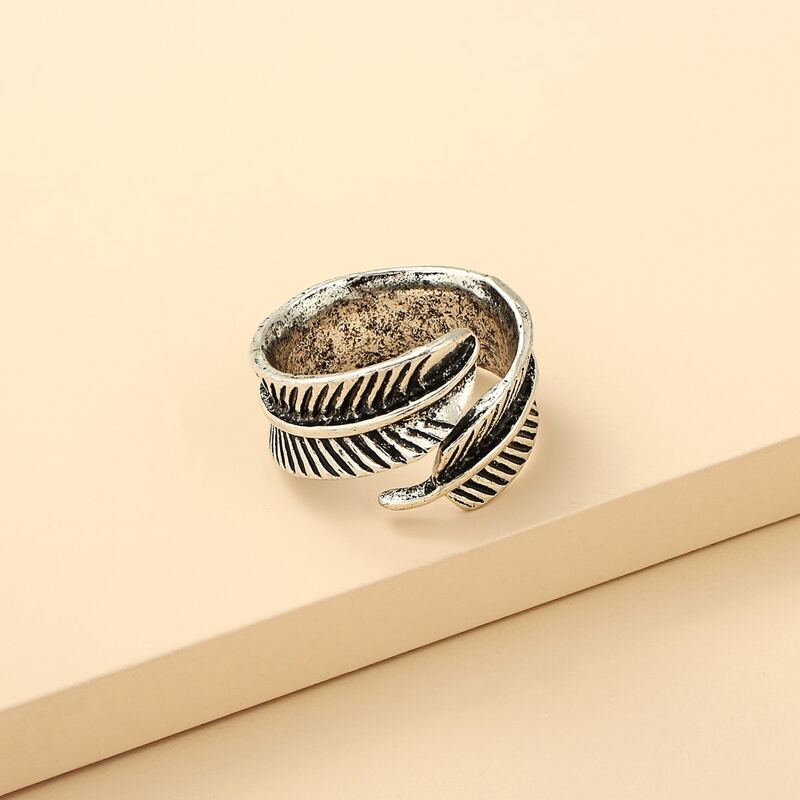 1pc Leaf Cuff Ring, Antique silver